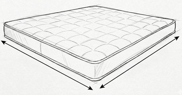 Thai Mattress Sizes line drawing with arrows